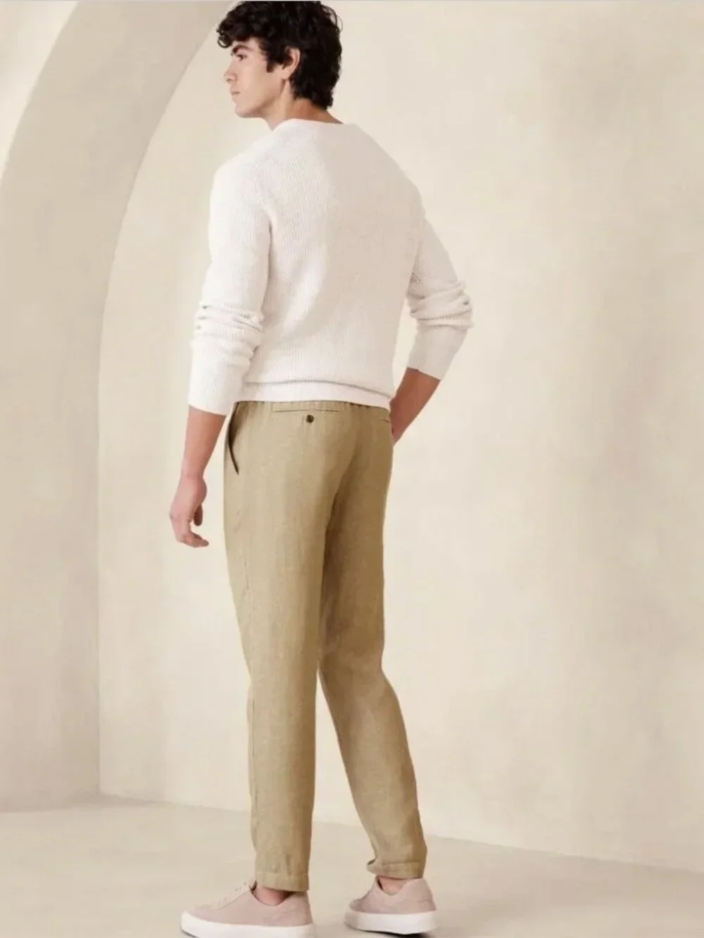 Banana Republic Factory Athletic Fit Linen-Cotton Pants - White